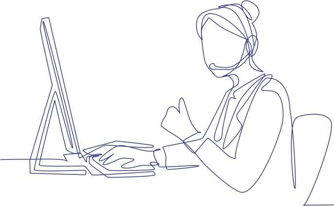 Customer service professional working on a computer with a headset provding support to funeral streaming attendees and staff Customer service professional working on a computer with a headset provding support to funeral streaming attendees and staff